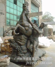 金马厂家供应男人骑马圆雕 玻璃钢动物雕塑 大型园林景观广场雕像